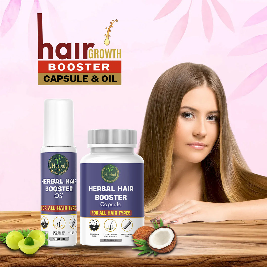 Combo of Herbal Hair Booster Oil and Capsule-For Men and Women