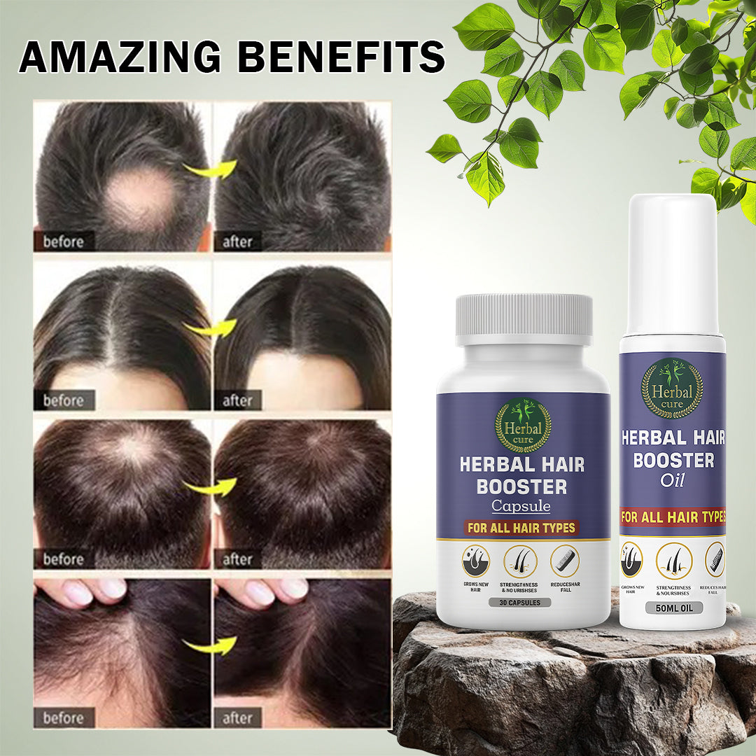 Combo of Herbal Hair Booster Oil and Capsule-For Men and Women