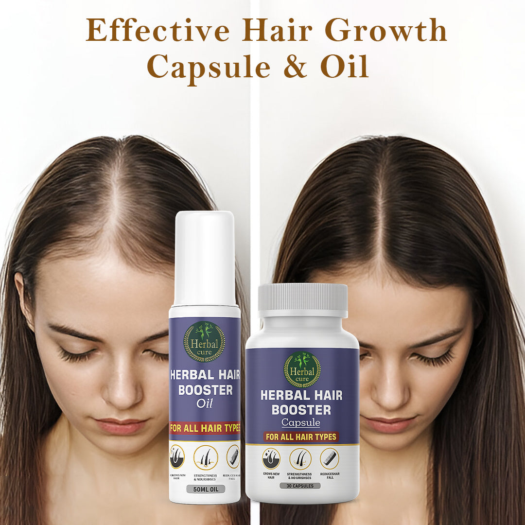 Combo of Herbal Hair Booster Oil and Capsule-For Men and Women