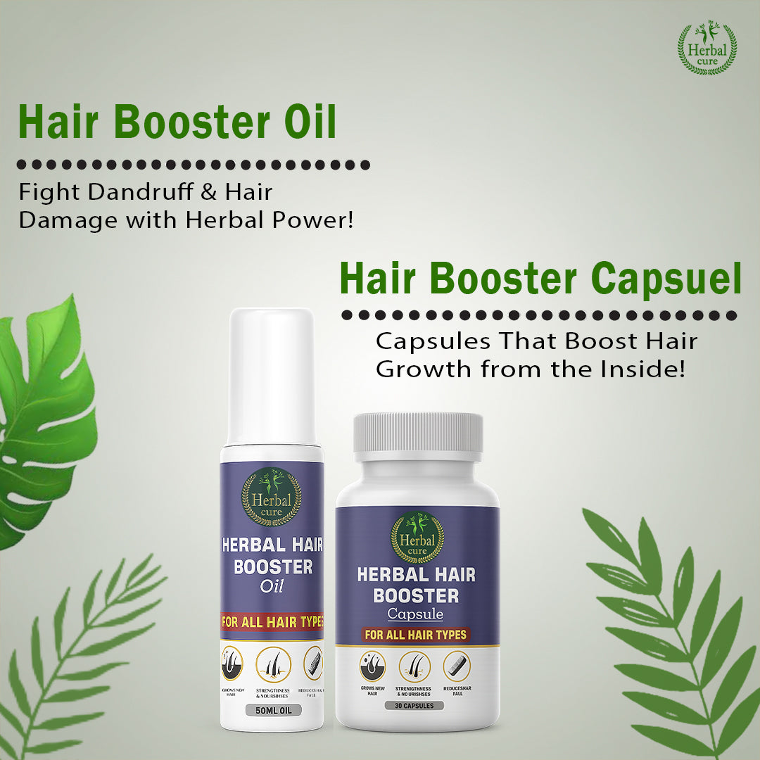 Combo of Herbal Hair Booster Oil and Capsule-For Men and Women
