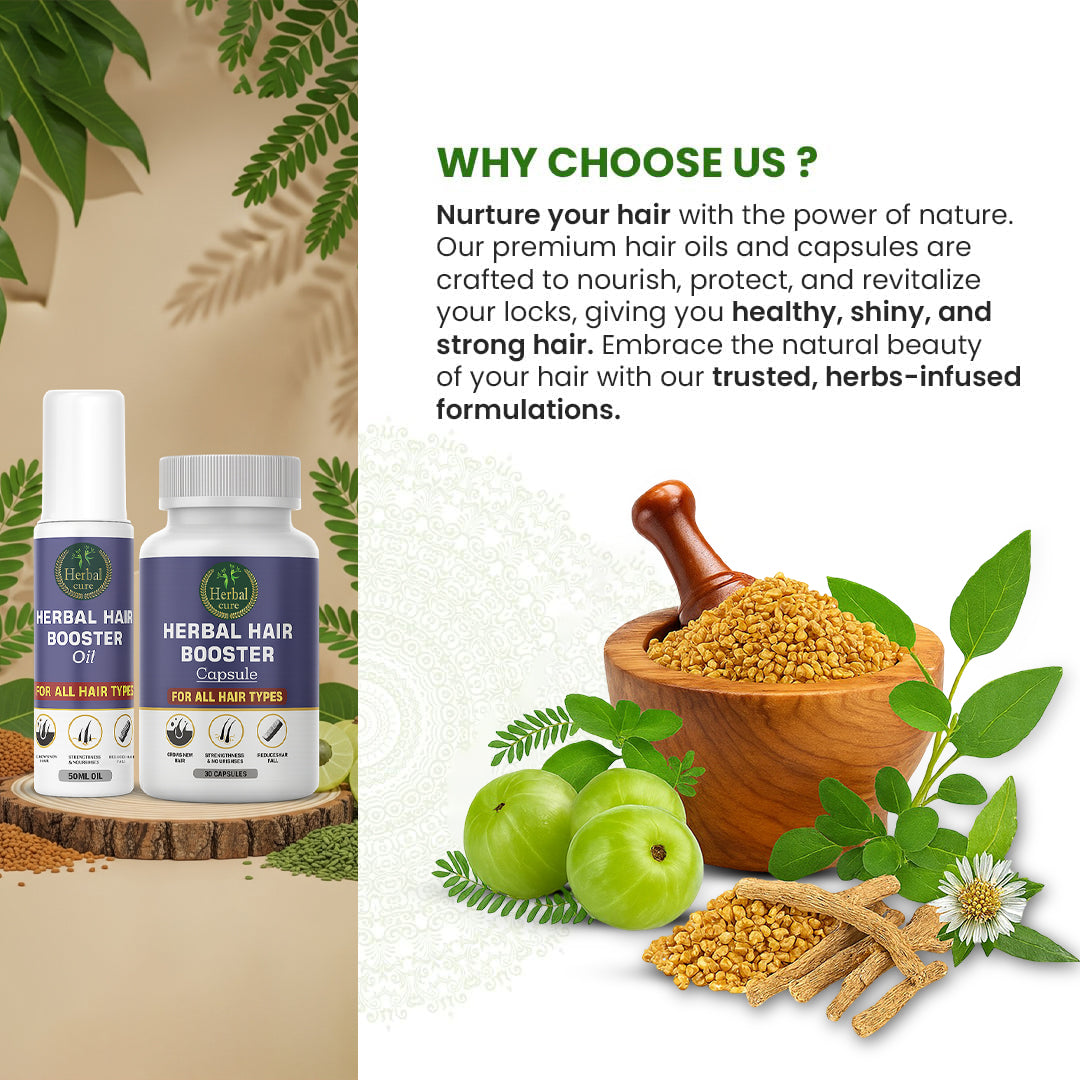 Combo of Herbal Hair Booster Oil and Capsule-For Men and Women