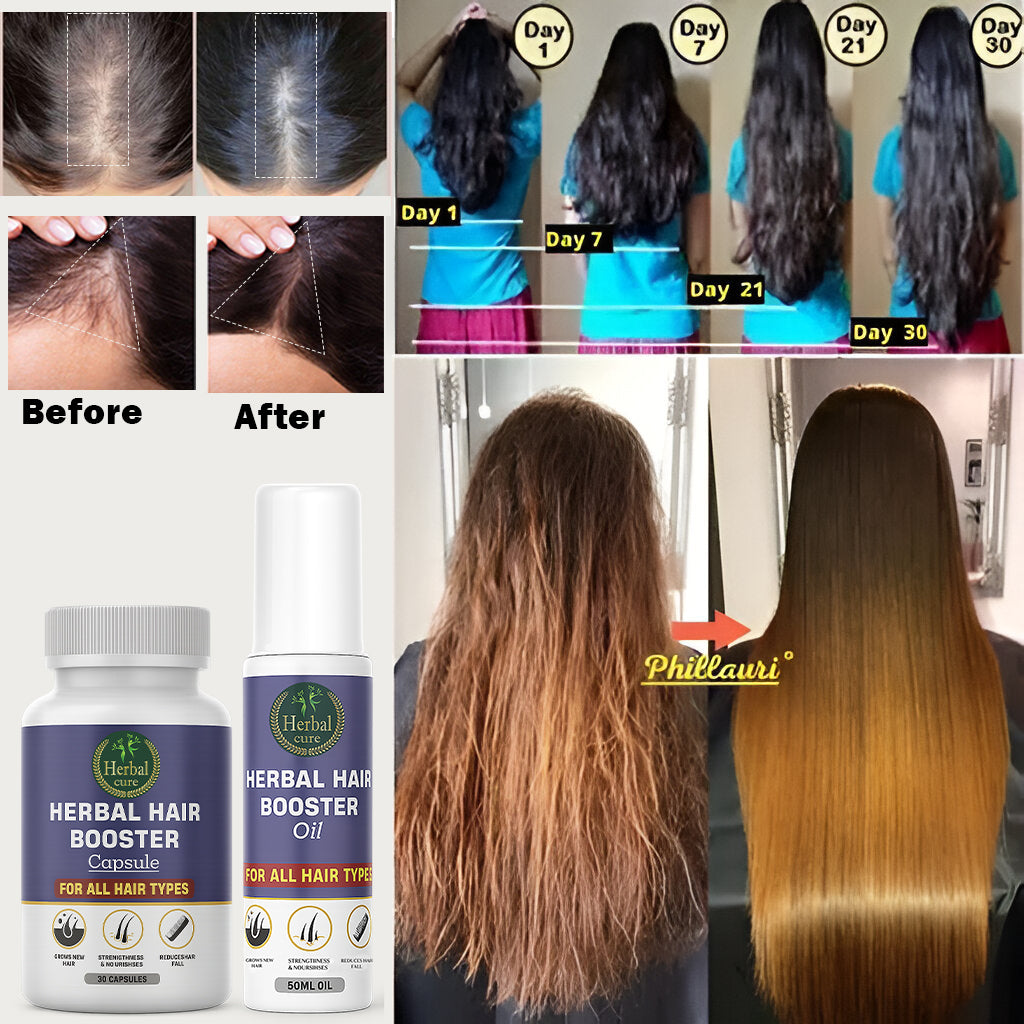 Combo of Herbal Hair Booster Oil and Capsule-For Men and Women