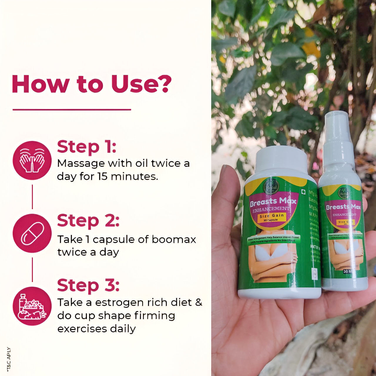 Combo of Breast Oil and Breast Capsule - 100% Herbal Breast Increase Combo