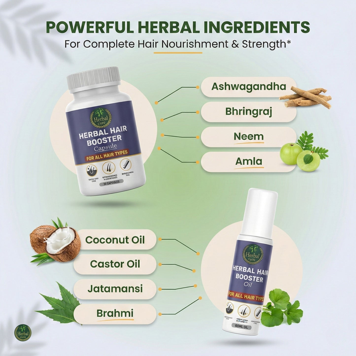 Combo of Herbal Hair Booster Oil and Capsule-For Men and Women