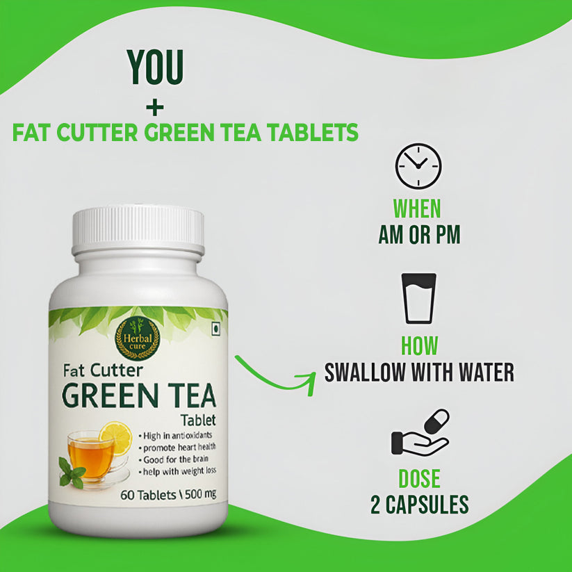 Fat Cutter Green Tea Tablets packaging with usage instructions 