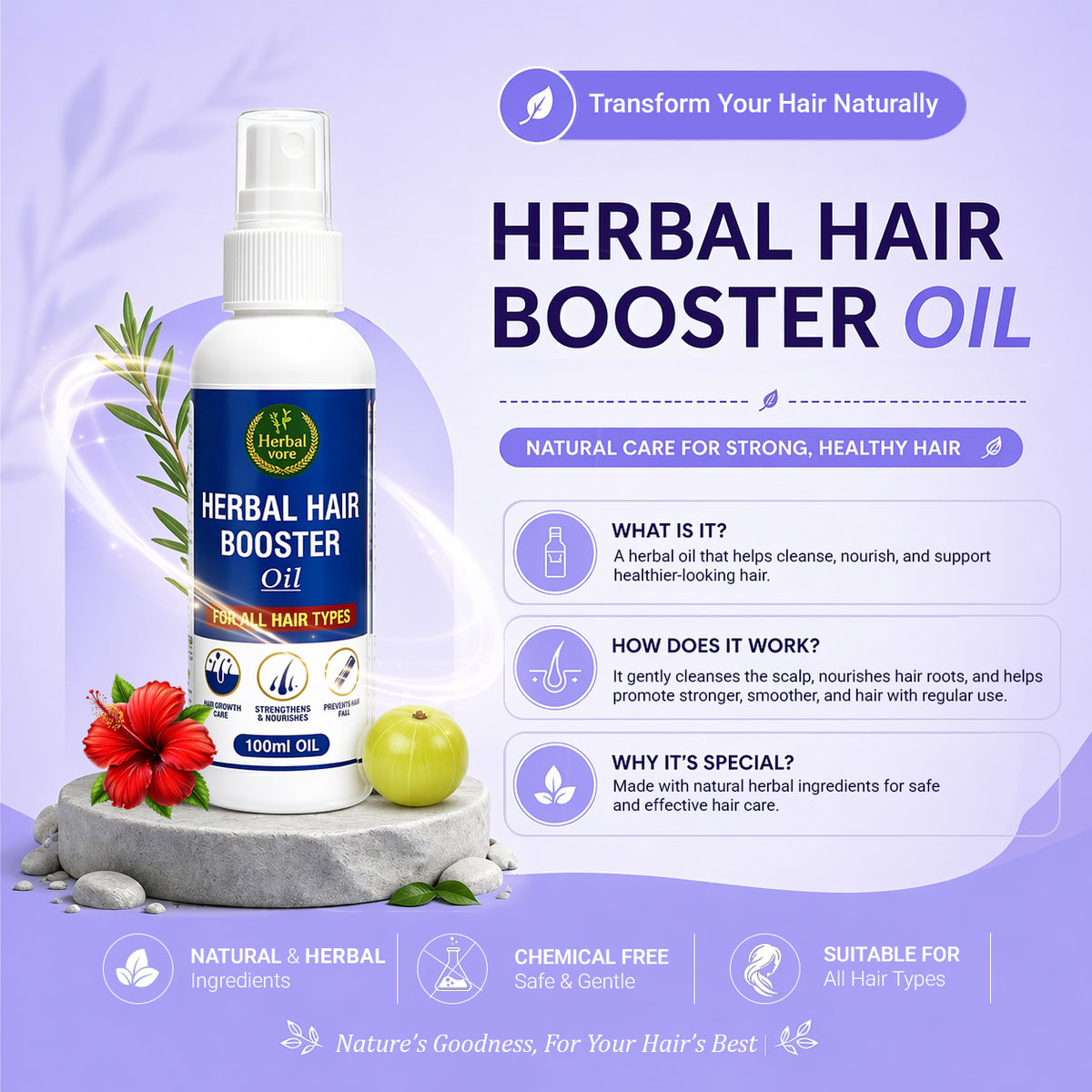 Herbal Hair Booster Oil- Suitable For Men and Women 100 ML