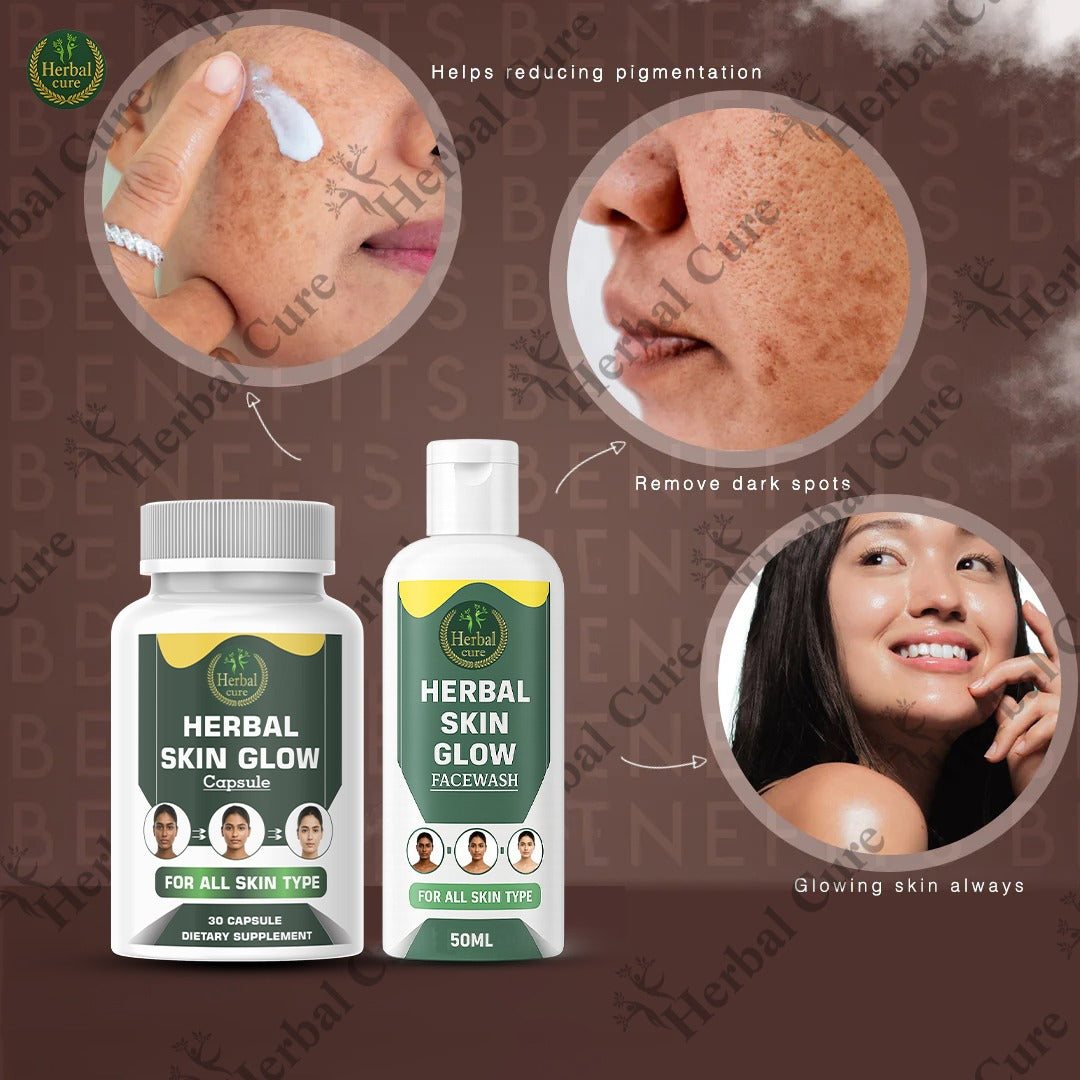 Herbal Skin Glow products including capsules and facewash 