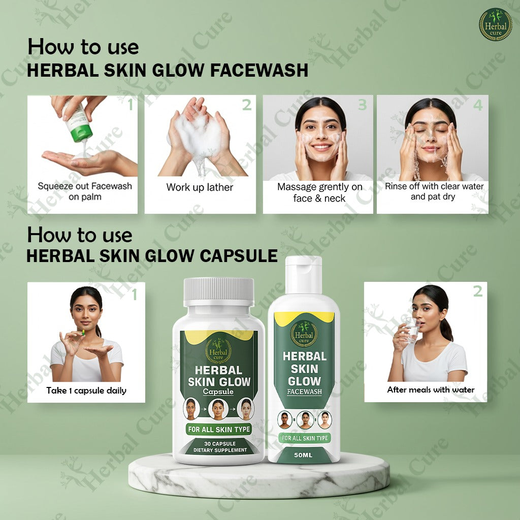 Instructions on how to use Herbal Skin Glow Facewash and Capsule 