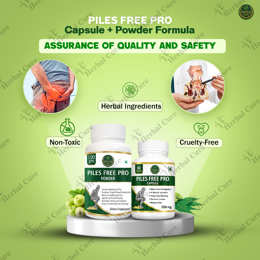 Piles Free Pro capsule and powder formula with herbal ingredients 