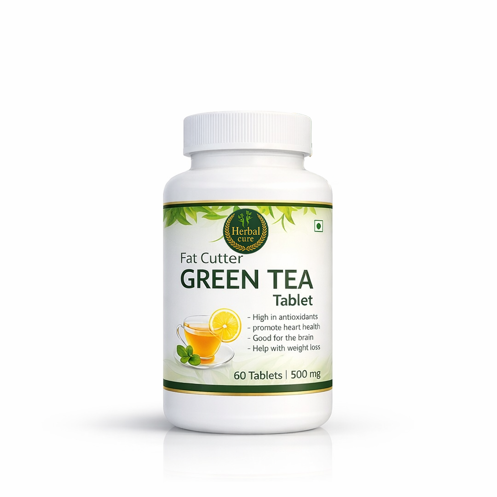Bottle of Fat Cutter Green Tea Tablets on a white background